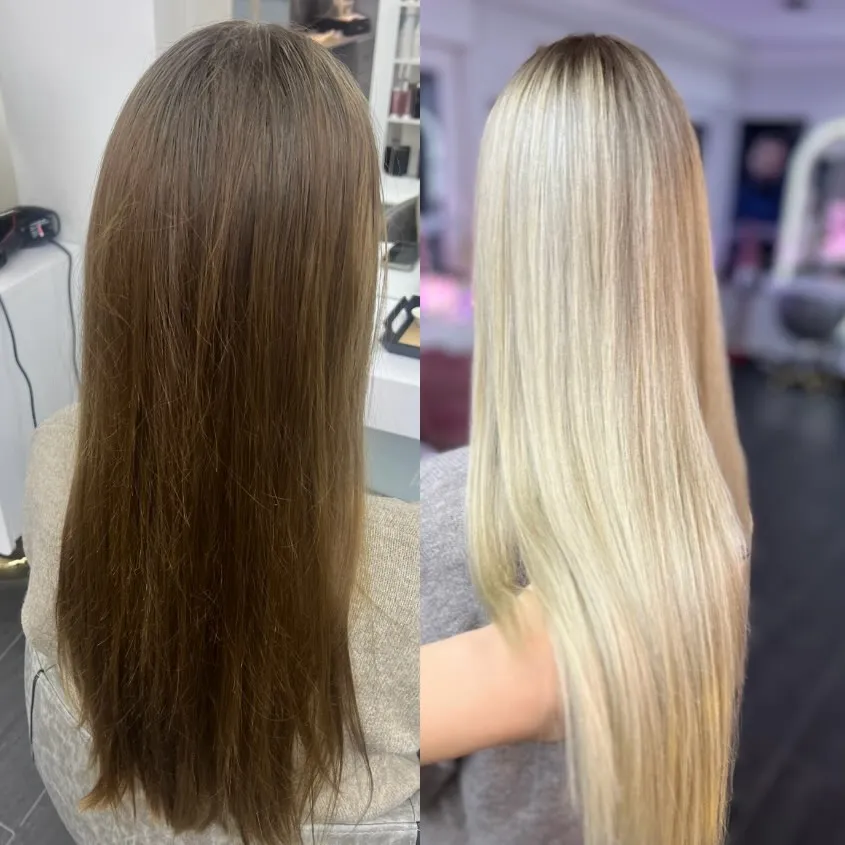 Vorher-Nachher: Aschblond-Farbkorrektur