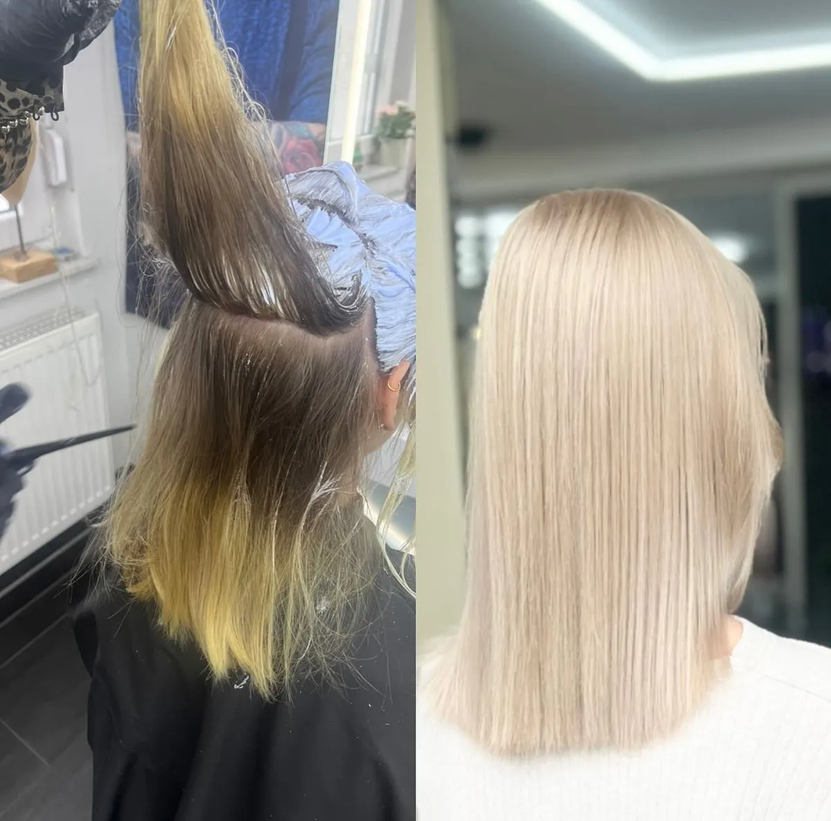 Vorher-Nachher: Aschblond mittellang gestylt