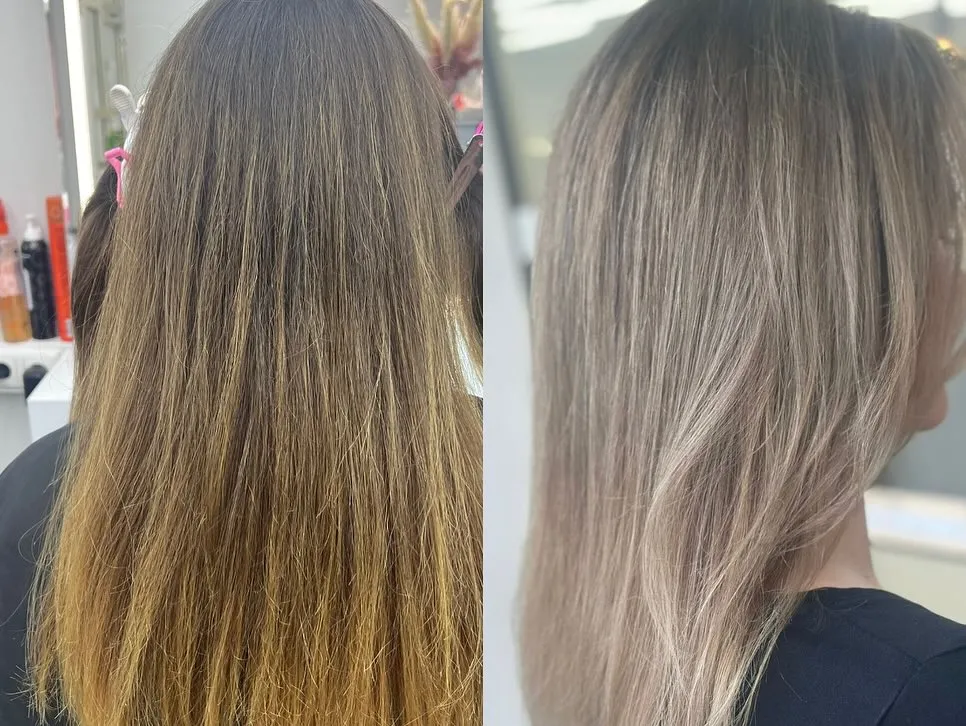 Vorher-Nachher: Balayage in Aschblond