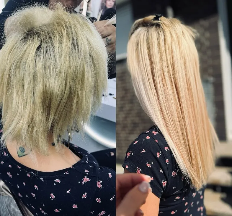 Vorher-Nachher: Blond-Farbkorrektur