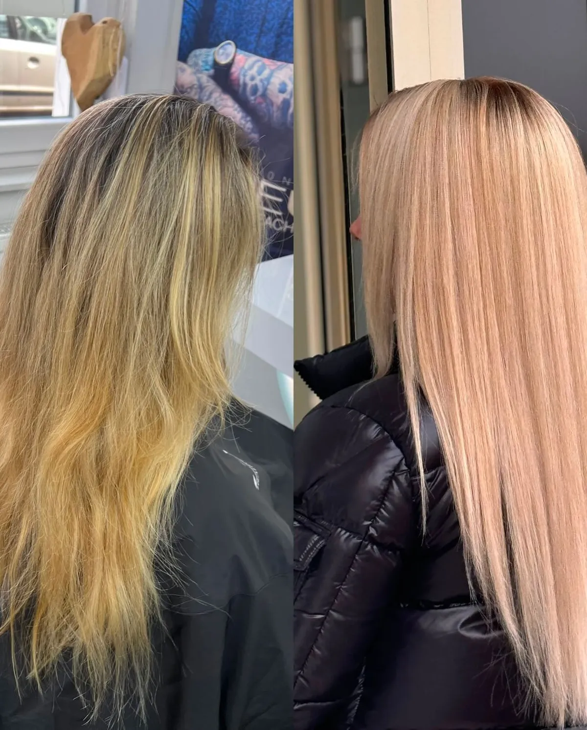 Vorher-Nachher: Blond-Rose mit Glättung