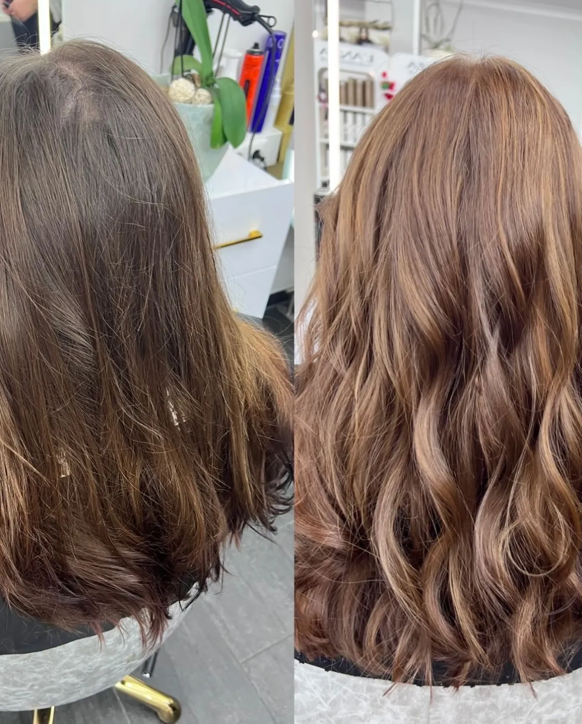 Vorher-Nachher: Braune Wellen mit Highlights bei Hair and Beauty Hamm