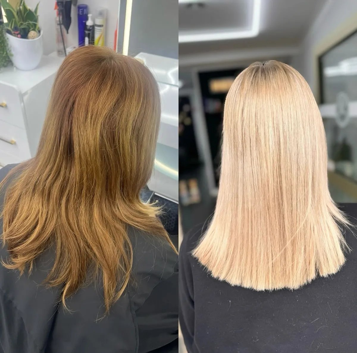 Vorher-Nachher: Platinblond-Coloration